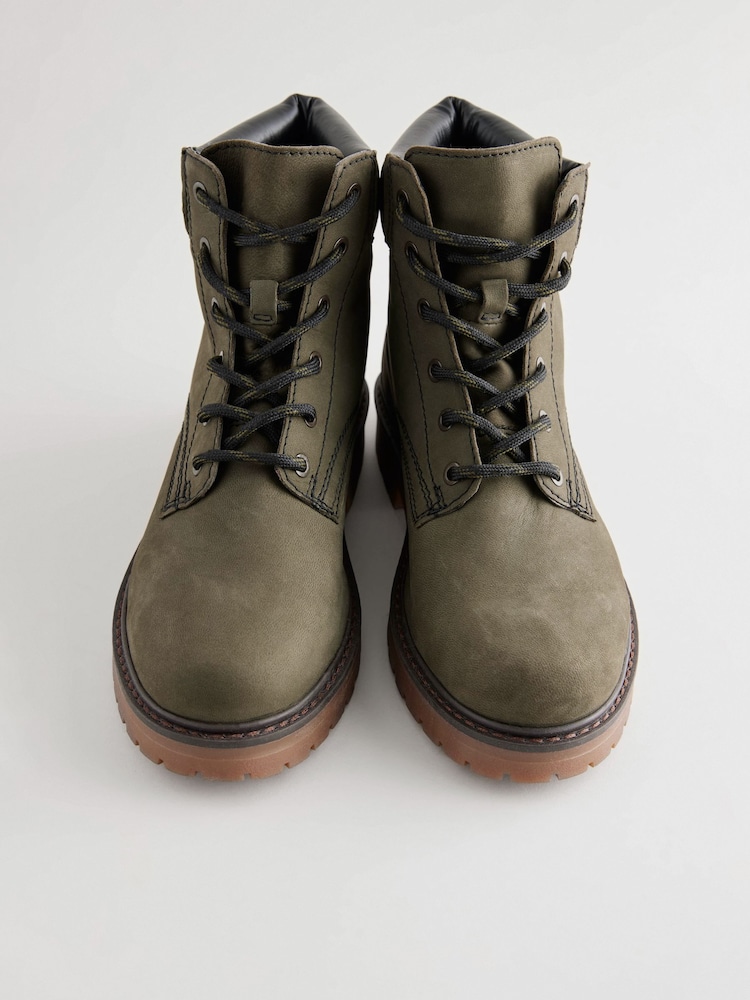 Khaki Green Standard/Wide Fit Forever Comfort® Lace-Up Collared Boots - Image 2 of 8
