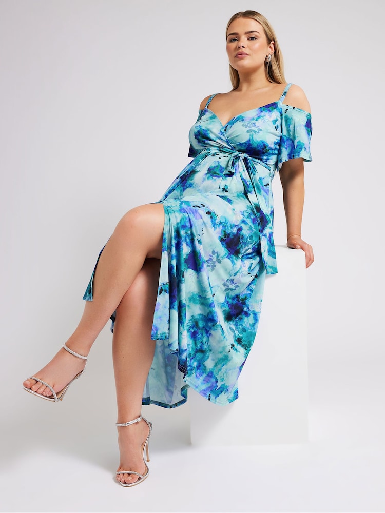 Blau - Yours Curve London Floral Bardot Maxi Dress - Bild 2 von 5 Blau - Yours Curve London Floral Bardot Maxi Dress - Bild 2 von 5