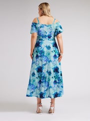 Yours Curve Blue London Floral Bardot Maxi Dress - Image 3 of 5