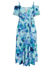 Yours Curve Blue London Floral Bardot Maxi Dress - Image 5 of 5