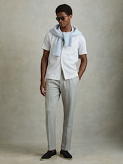 Reiss White/Soft Blue Neptune Ribbed Striped Cuban Collar Shirt - Image 1 of 5