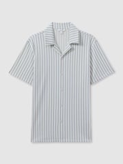 Reiss White/Soft Blue Neptune Ribbed Striped Cuban Collar Shirt - Image 2 of 5