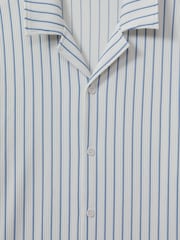 Reiss White/Soft Blue Neptune Ribbed Striped Cuban Collar Shirt - Image 5 of 5