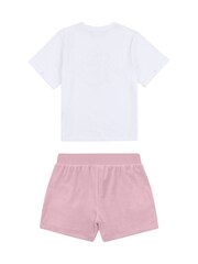 وردي - طقم للبنات من تيشِرت مُزيّن بطبعة معيّن هندسي وشورت من القطن 100% من Juicy Couture - صورة 2 من 4