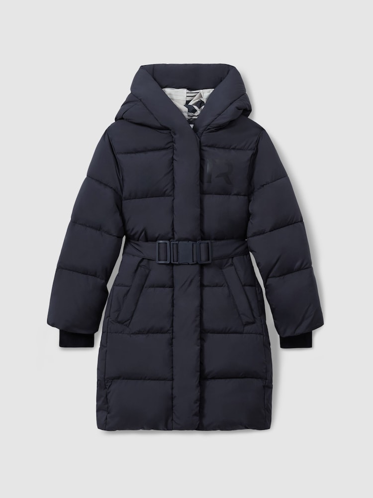 Reiss Navy Larissa 4-9 yrs Water Resistant Belted Puffer Coat - Image 2 of 5