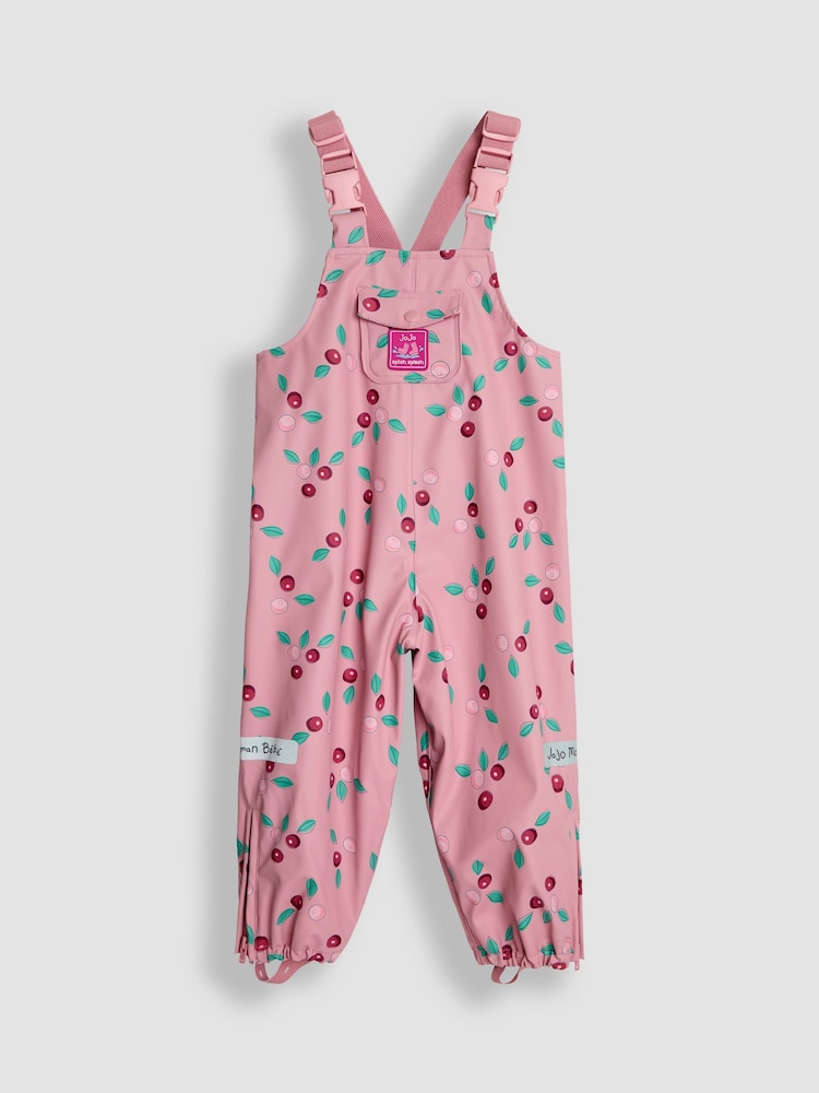 JoJo Maman Bébé Pink Cherry Print Waterproof Dungarees - Image 1 of 3