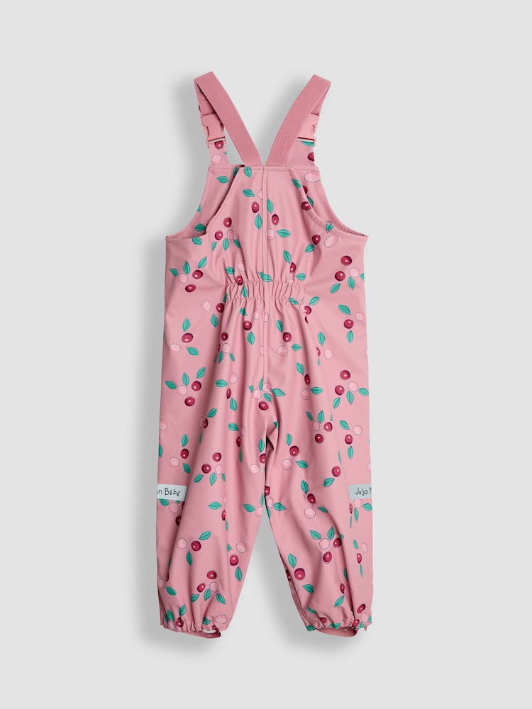 JoJo Maman Bébé Pink Cherry Print Waterproof Dungarees - Image 2 of 3
