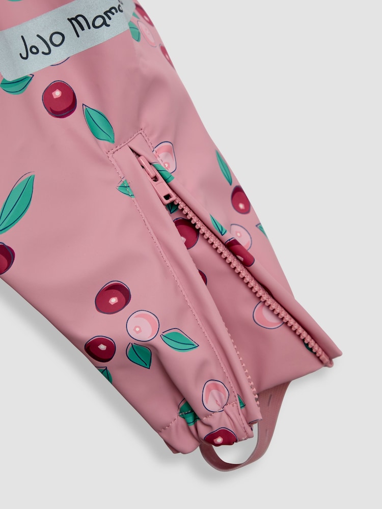 JoJo Maman Bébé Pink Cherry Print Waterproof Dungarees - Image 3 of 3