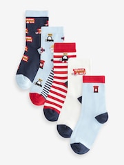 Blue/Red London Bus Print Rich Socks 5 Pack - Image 1 of 8