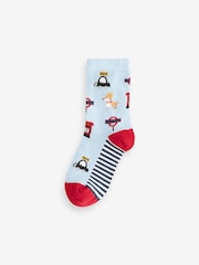 Blue/Red London Bus Print Rich Socks 5 Pack - Image 2 of 8