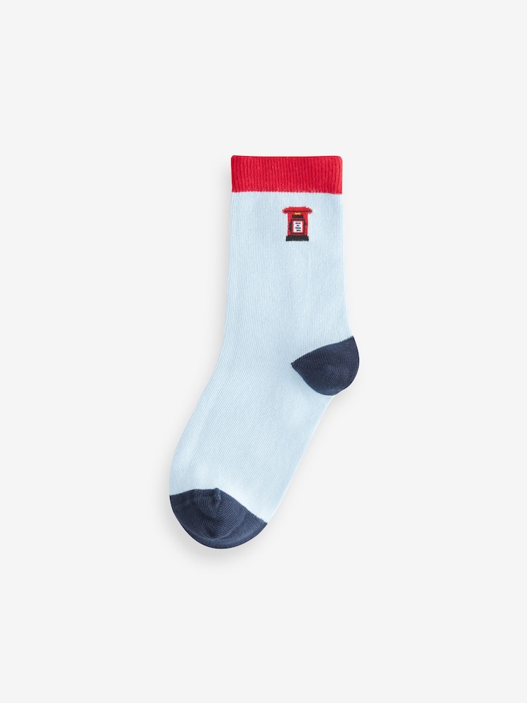 Blue/Red London Bus Print Rich Socks 5 Pack - Image 5 of 8
