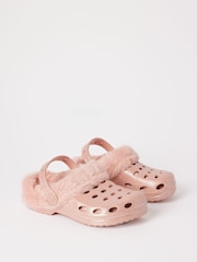 Lipsy Pink Fleece Lined Faux Fur Slip On Clog Slippers - Image 1 of 4