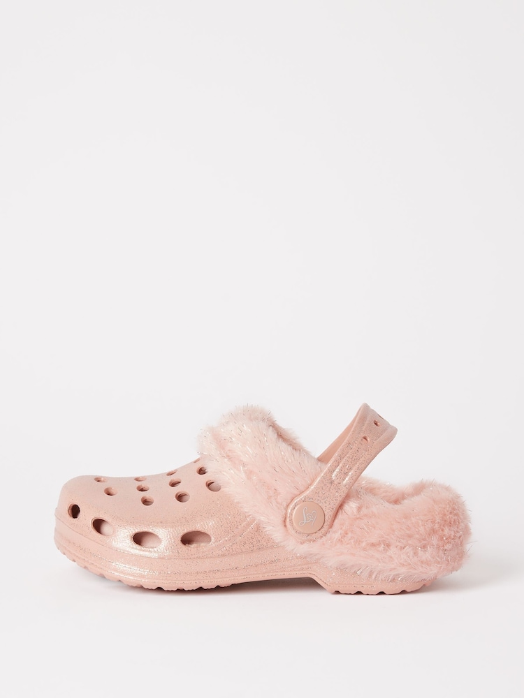 Lipsy Pink Fleece Lined Faux Fur Slip On Clog Slippers - Image 2 of 4