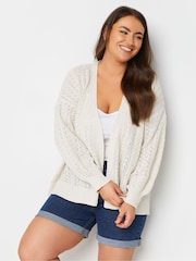 Yours Curve Cream Pointelle Balloon Sleeve Cardigan - Image 1 of 5