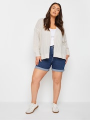 Yours Curve Cream Pointelle Balloon Sleeve Cardigan - Image 2 of 5