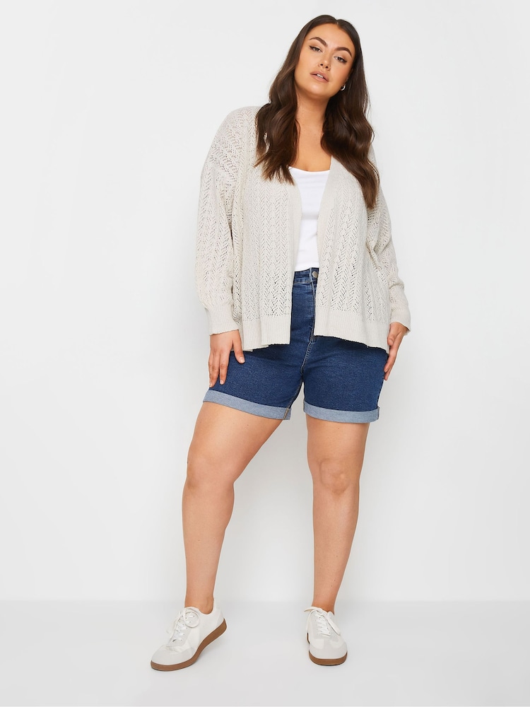 Yours Curve Cream Pointelle Balloon Sleeve Cardigan - Image 2 of 5