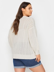 Yours Curve Cream Pointelle Balloon Sleeve Cardigan - Image 3 of 5