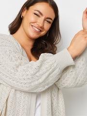 Yours Curve Cream Pointelle Balloon Sleeve Cardigan - Image 4 of 5