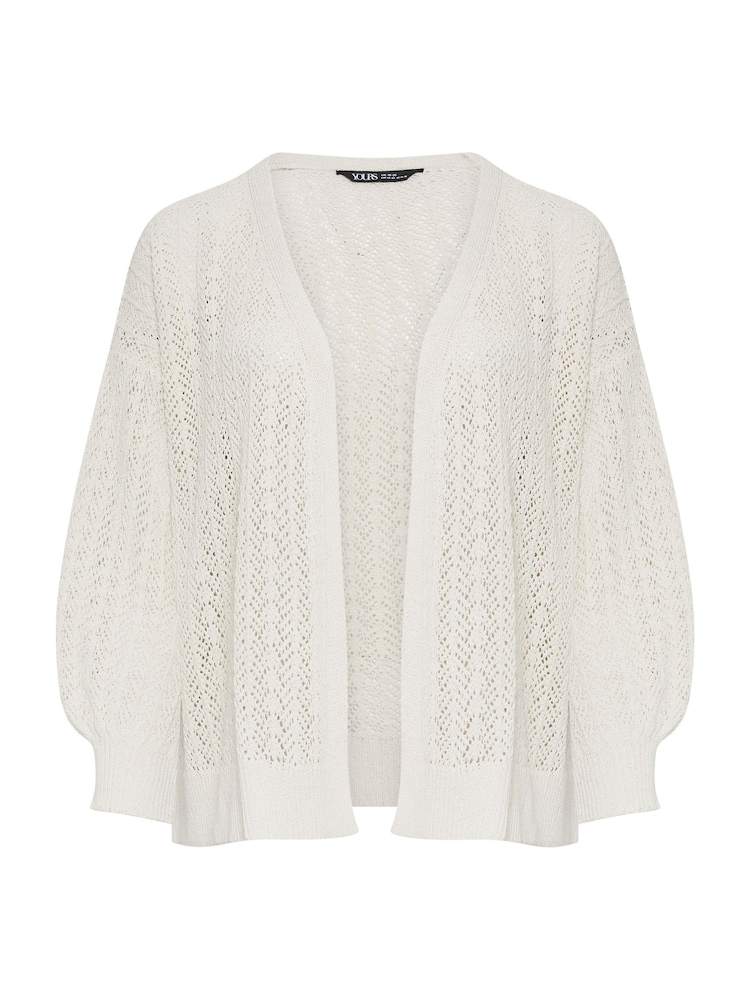 Yours Curve Cream Pointelle Balloon Sleeve Cardigan - Image 5 of 5