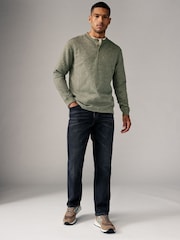 Green Waffle Textured Long Sleeve Grandad T-Shirt - Image 2 of 8