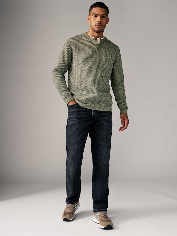 Green Waffle Textured Long Sleeve Grandad T-Shirt - Image 2 of 8