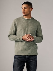 Green Waffle Textured Long Sleeve Grandad T-Shirt - Image 3 of 8