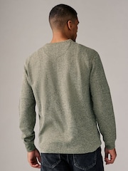 Green Waffle Textured Long Sleeve Grandad T-Shirt - Image 5 of 8