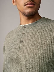 Green Waffle Textured Long Sleeve Grandad T-Shirt - Image 6 of 8