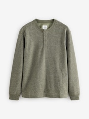 Green Waffle Textured Long Sleeve Grandad T-Shirt - Image 7 of 8