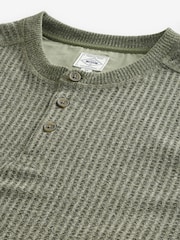 Green Waffle Textured Long Sleeve Grandad T-Shirt - Image 8 of 8