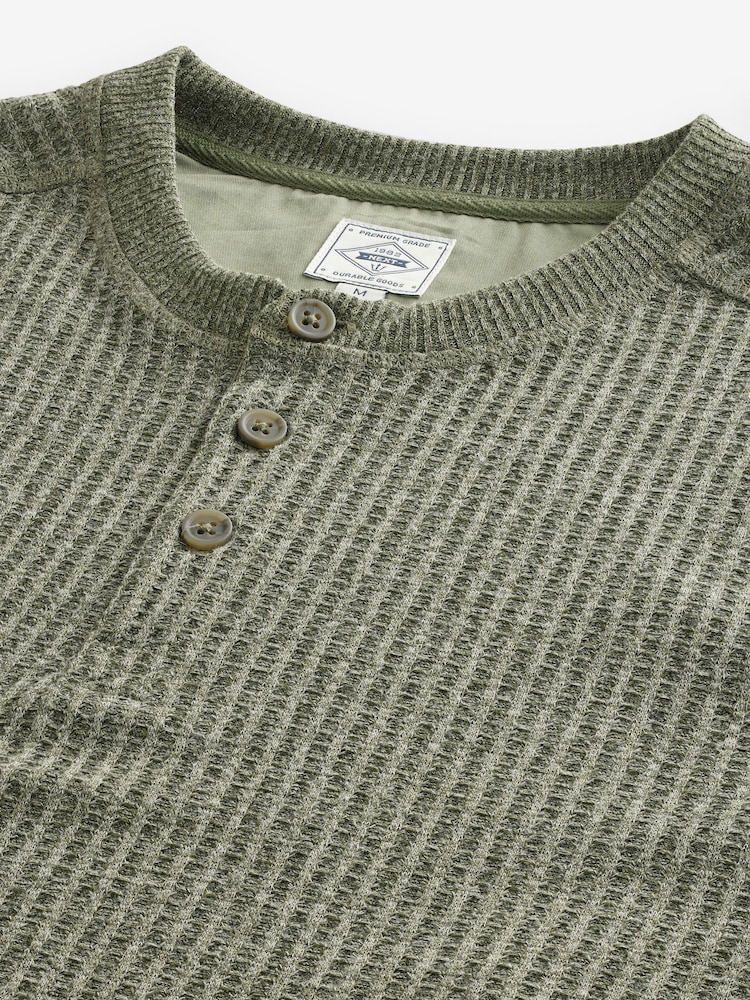 Green Waffle Textured Long Sleeve Grandad T-Shirt - Image 8 of 8
