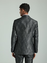 Black Slim Fit Textured Print Tuxedo Suit Jacket - Image 3 of 10