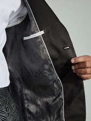 Black Slim Fit Textured Print Tuxedo Suit Jacket - Image 5 of 10