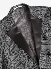 Black Slim Fit Textured Print Tuxedo Suit Jacket - Image 6 of 10