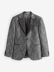 Black Slim Fit Textured Print Tuxedo Suit Jacket - Image 7 of 10