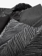 Black Slim Fit Textured Print Tuxedo Suit Jacket - Image 8 of 10