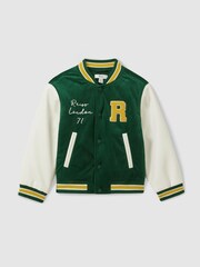 Reiss Forest Green Ward 9-13 yrs Hybrid Cord-Faux Leather Varsity Bomber Jacket - Image 2 of 5