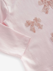 Pink 100% Cotton Long Sleeve Bow Sequin T-Shirt (9mths-7yrs) - Image 3 of 4
