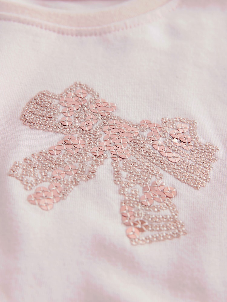 Pink 100% Cotton Long Sleeve Bow Sequin T-Shirt (9mths-7yrs) - Image 4 of 4