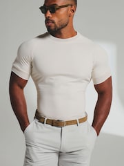 Tailored Athlete Cream Muscle Fit Knit Look T-Shirt - Image 1 of 1