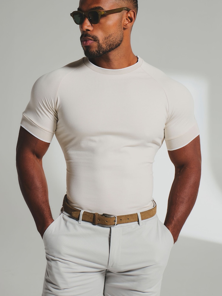Tailored Athlete Cream Muscle Fit Knit Look T-Shirt - Image 1 of 1