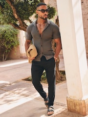 Tailored Athlete Brown Muscle Fit Fine Textured Cuban Collar Knitted Shirt - Image 6 of 6
