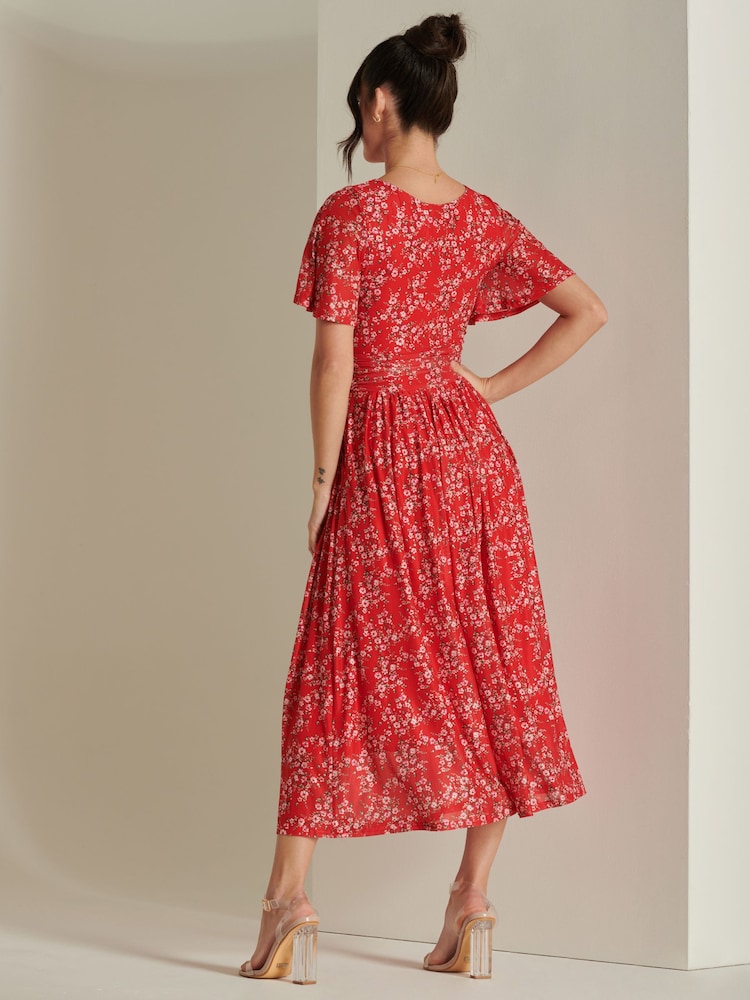 Jolie Moi Red Rexina Maxi Mesh Dress - Image 2 of 6