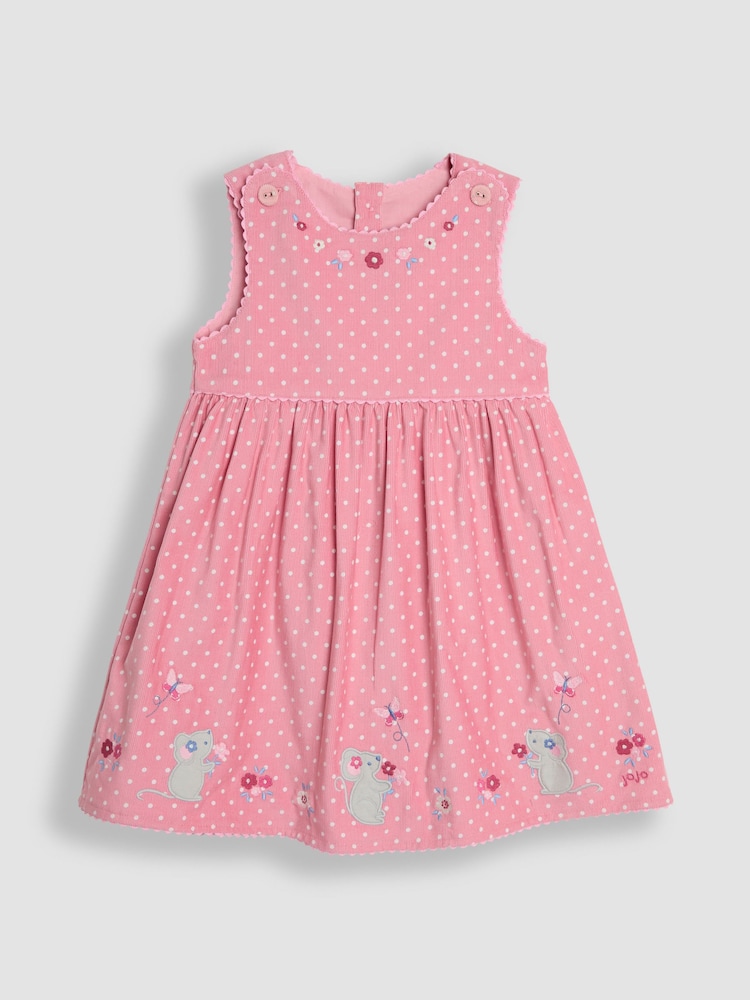 JoJo Maman Bébé Pink Mouse Applique Cord Dress - Image 1 of 4