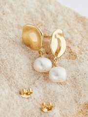 Gold Tone Vermeil Sterling Silver Premium Collection Fresh Water Pearl Drop Earrings - Image 4 of 6