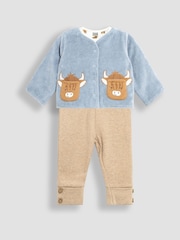 JoJo Maman Bébé Blue Baby Highland Cow Velour Set 3 Piece - Image 1 of 7