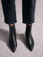 Black Tabitha Simmons Kitten Heel Elvina Leather Ankle Boots - Image 5 of 10