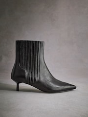 Black Tabitha Simmons Kitten Heel Elvina Leather Ankle Boots - Image 8 of 10
