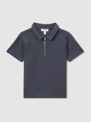 Azul acero - Polo texturizado con media cremallera Creed de Reiss - Imagen 1 de 4