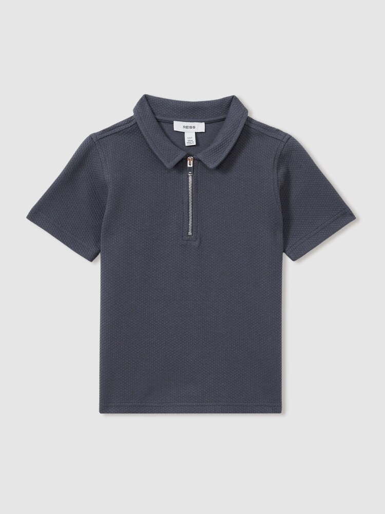 Azul acero - Polo texturizado con media cremallera Creed de Reiss - Imagen 1 de 4